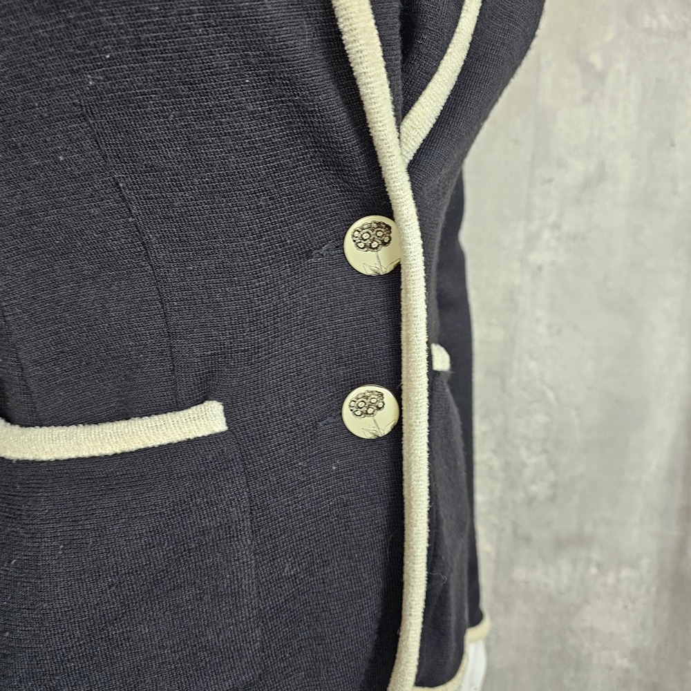 Anthropologie Moth Knit‎ Blazer Jacket Black Ivory Trim Wool Blend Women's Small - Picture 4 of 9